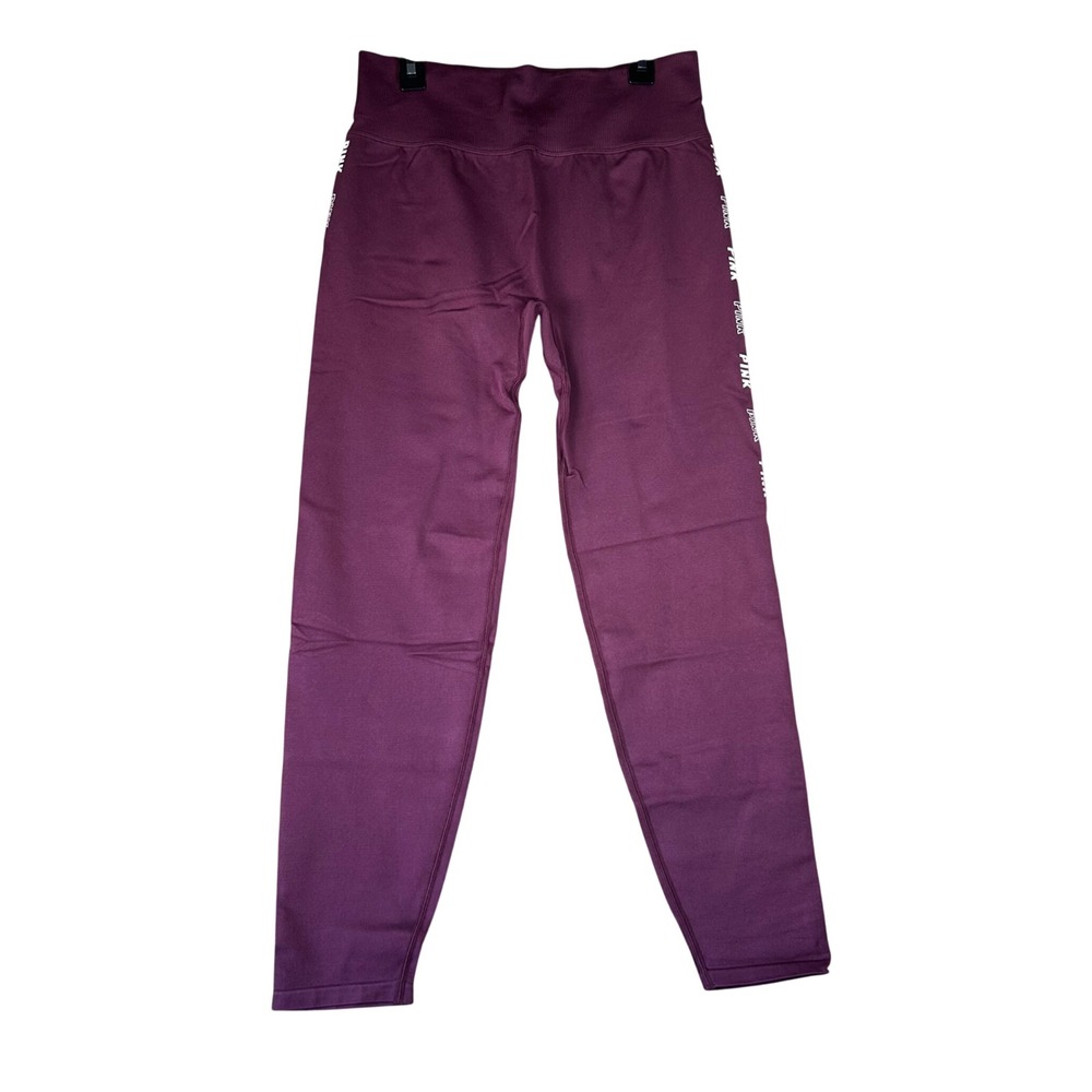 PINK Victorias Secret Seamless High Waist Leggings‎ Maroon Logo Tape Large 0722